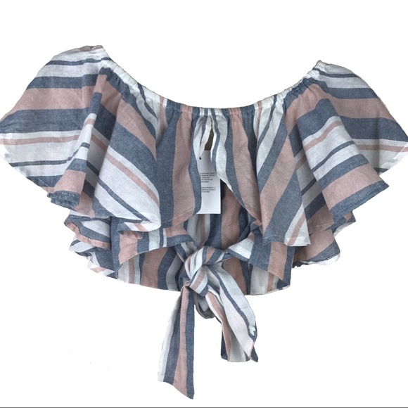 Asos Sheer Striped Off Shoulder Crop Top Tie 8 - Picture 6 of 8